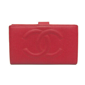 CHANEL Red Lambskin Leather Logo Wallet